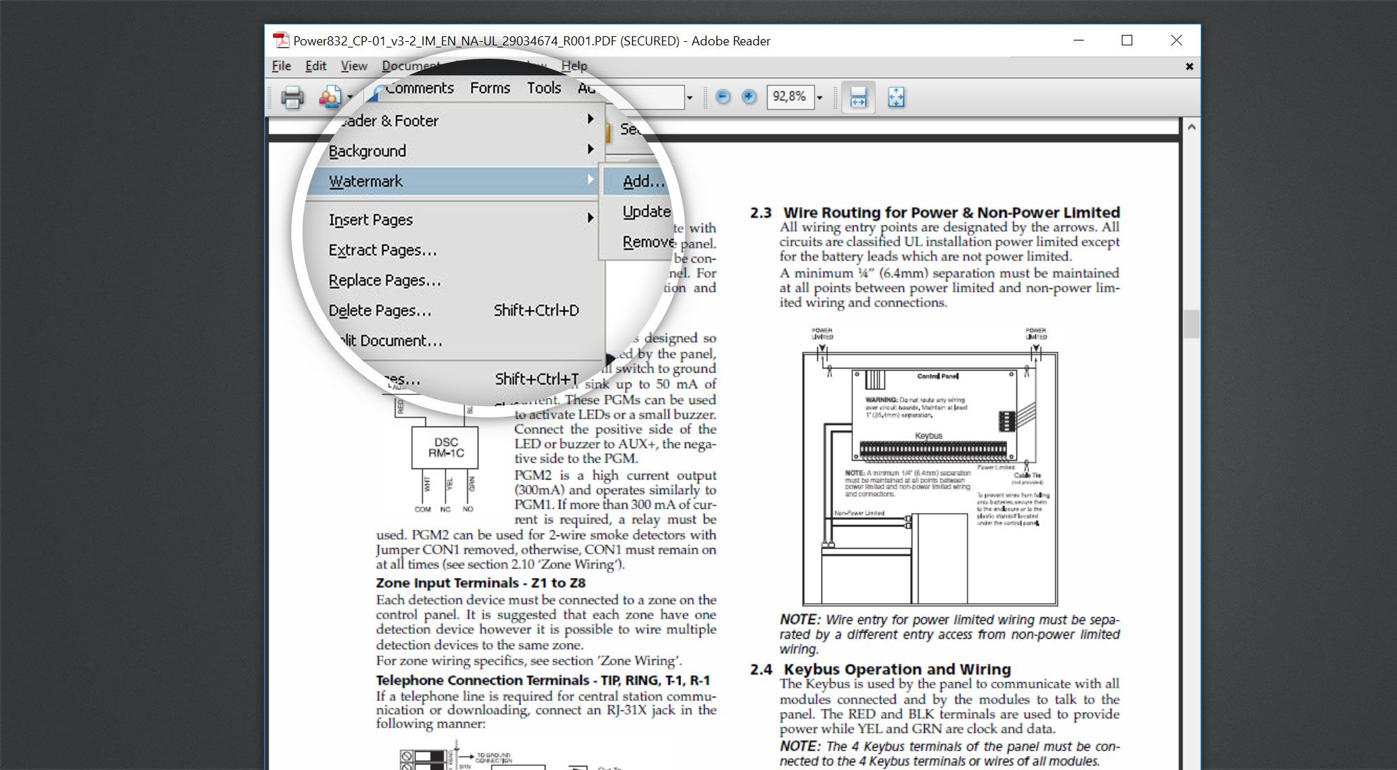 Buang watermark dari PDF menggunakan Adobe Acrobat Reader.